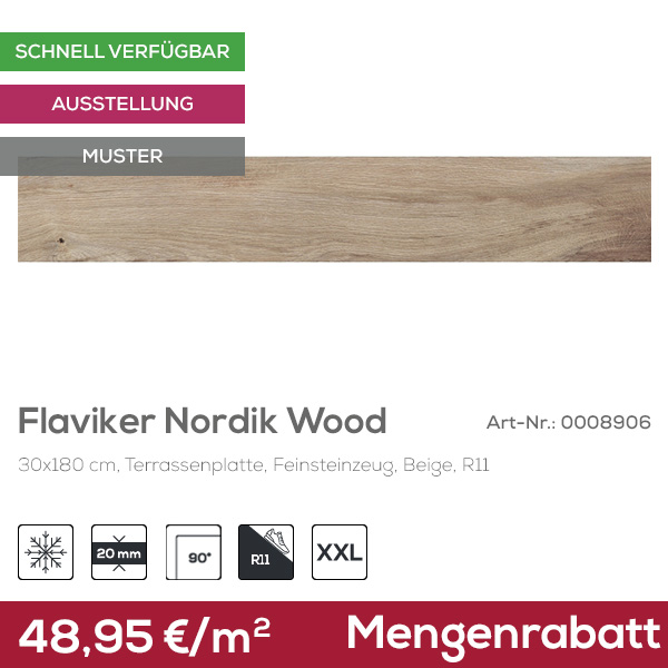 Flaviker Nordik Wood Terrassenplatte Beige 30x180 cm