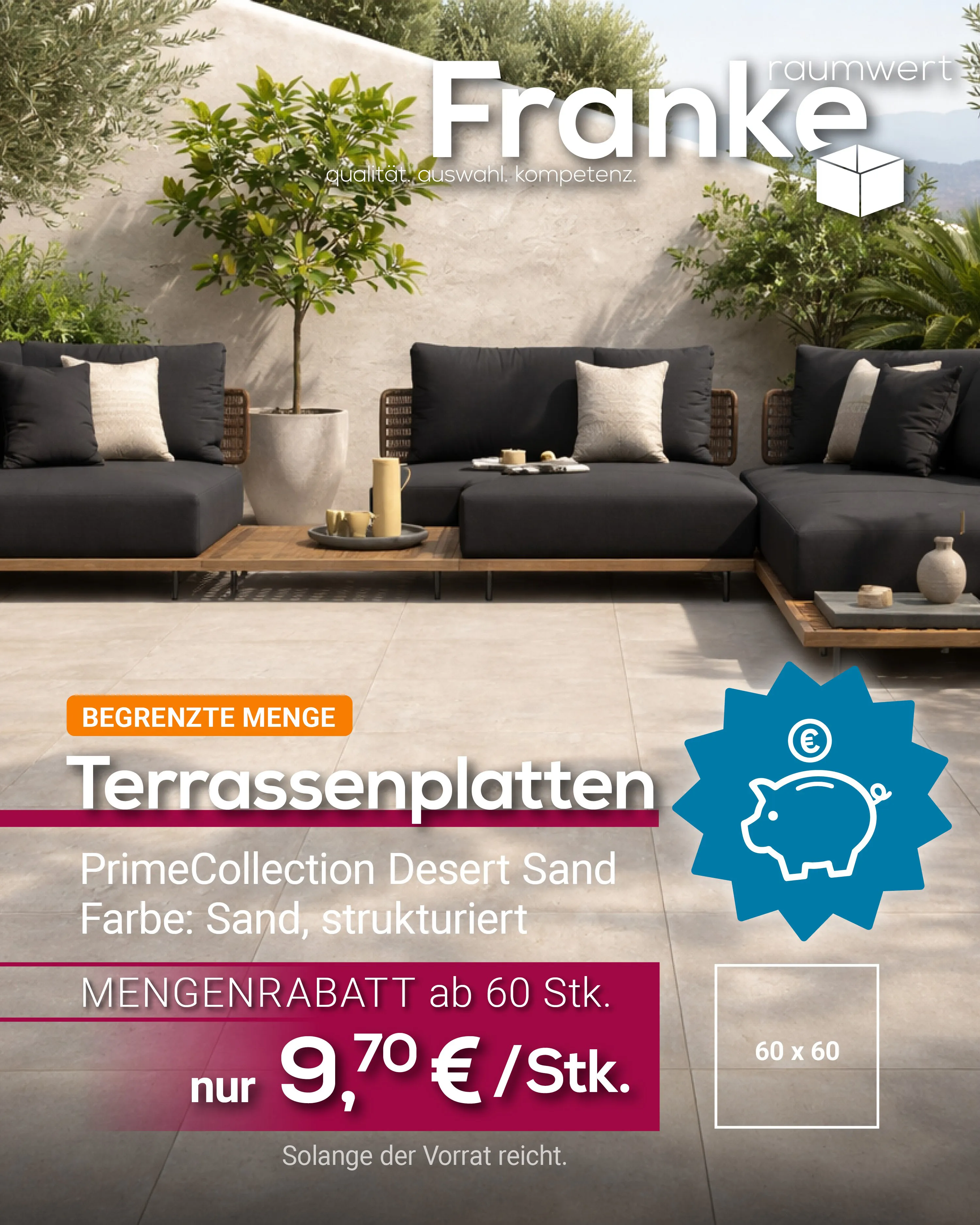 PrimeCollection Desert Sand Terrassenplatte 60x60 cm ab 9,70 € pro Stück