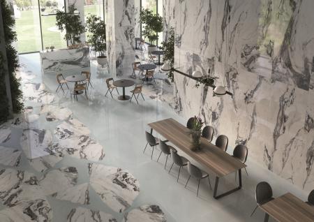 Provenza Unique Marble Boden- und Wandfliese Bianco Siena glänzend 90x90 cm