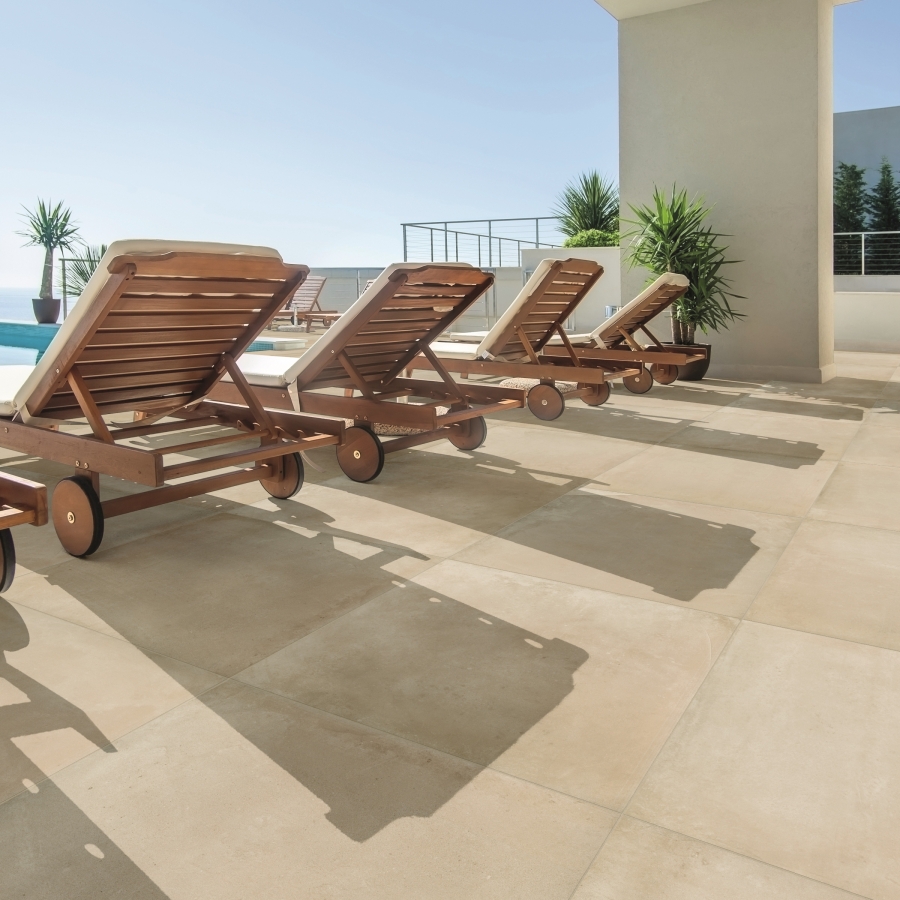 PrimeCollection UniPLUS Outdoor Sand Terrassenplatte rektifiziert 90x90 cm