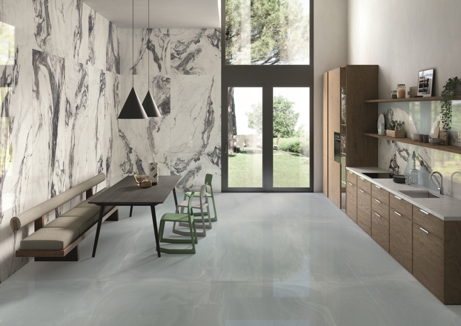 Provenza Unique Marble Boden- und Wandfliese Bianco Siena glänzend 60x120 cm