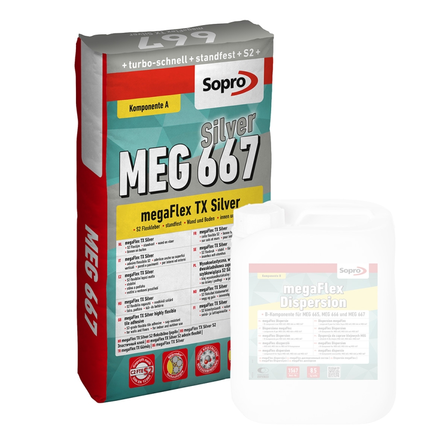 Sopro MEG 667 MegaFlex TX silver 2K-Flexkleber S2 (Komponente A) Sack 25 kg