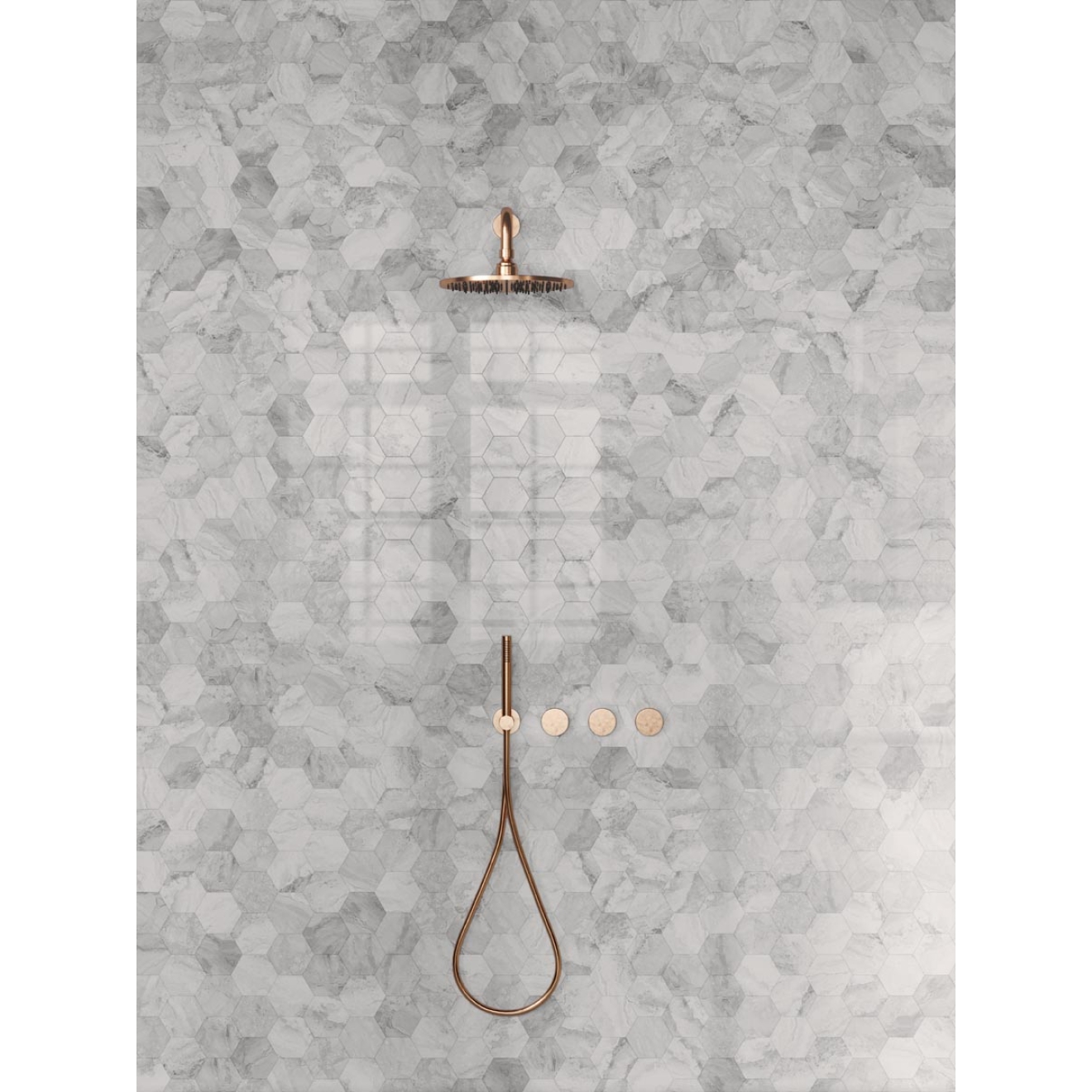 Mosaik Sant Agostino in der Farbe Pearl verlegt in einer Dusche