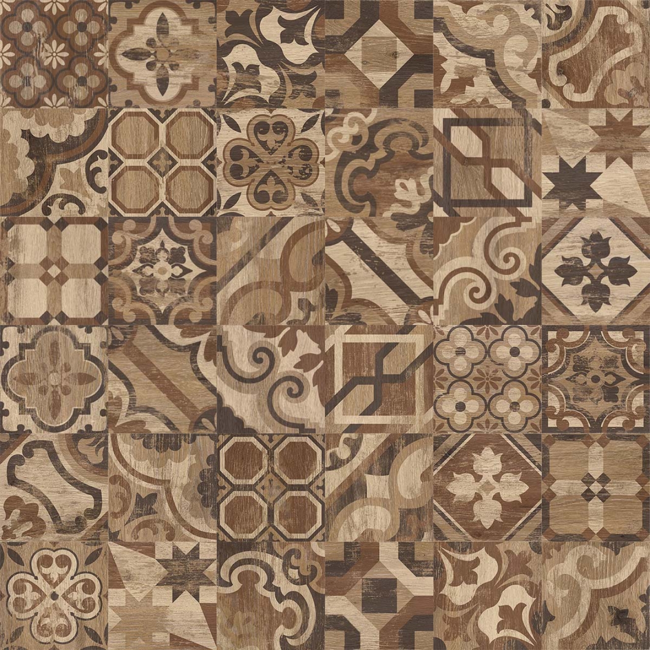 Keraben Naturwood Boden- und Wandfliese Hidraulicwood Moka 20x20 cm