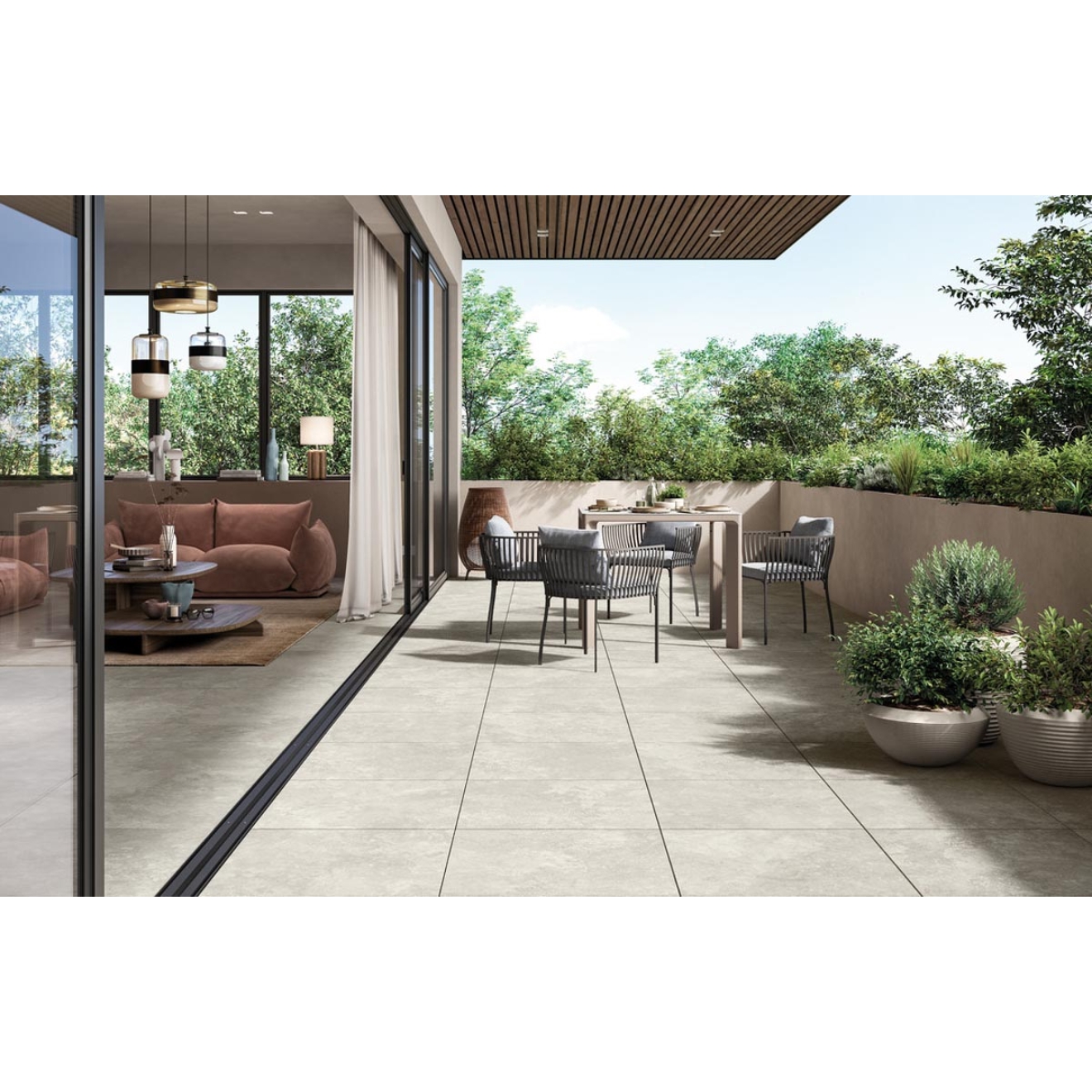 Mirage Elysian Travertini Misty Cross Strukturiert Terrassenplatte 60x60 cm