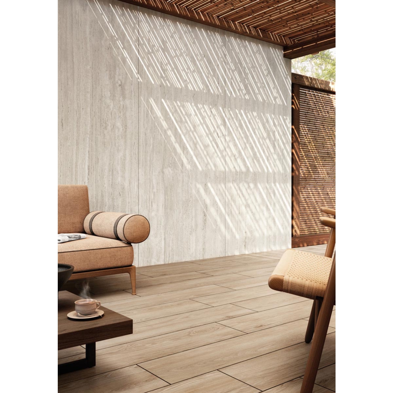 Mirage Elysian Travertini Pearly Cross Strukturiert Terrassenplatte 60x120 cm