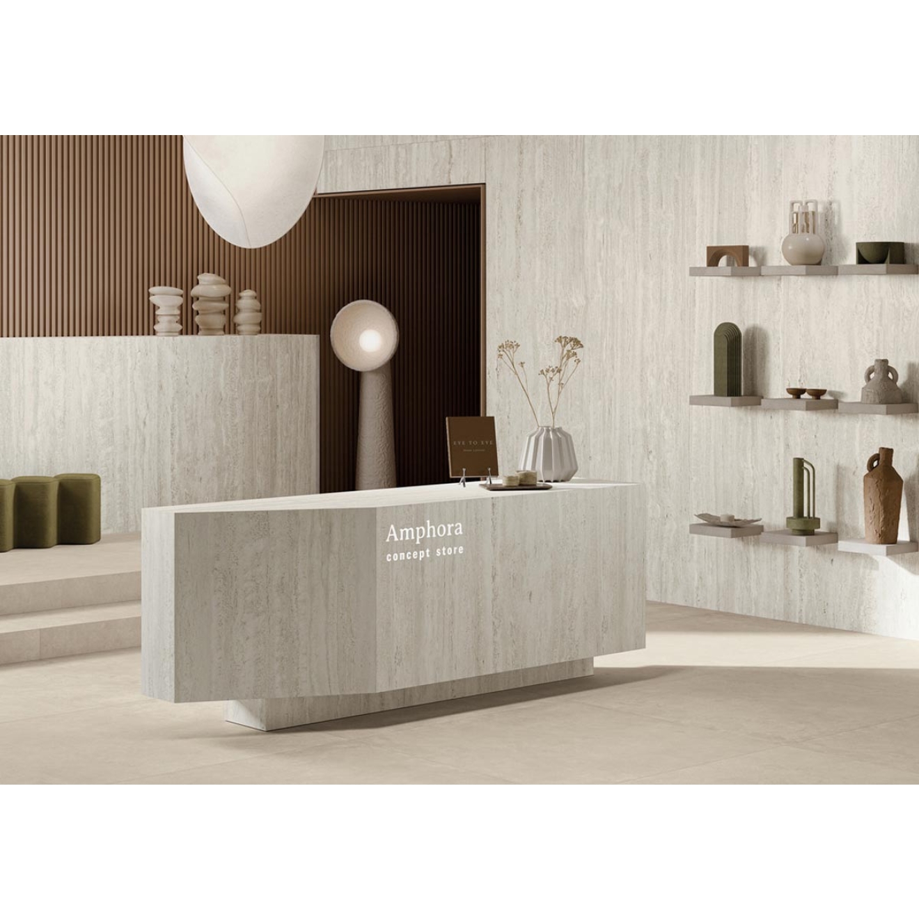 Mirage Elysian Travertini Pearly gebürstet Boden- und Wandfliese 80x160 cm