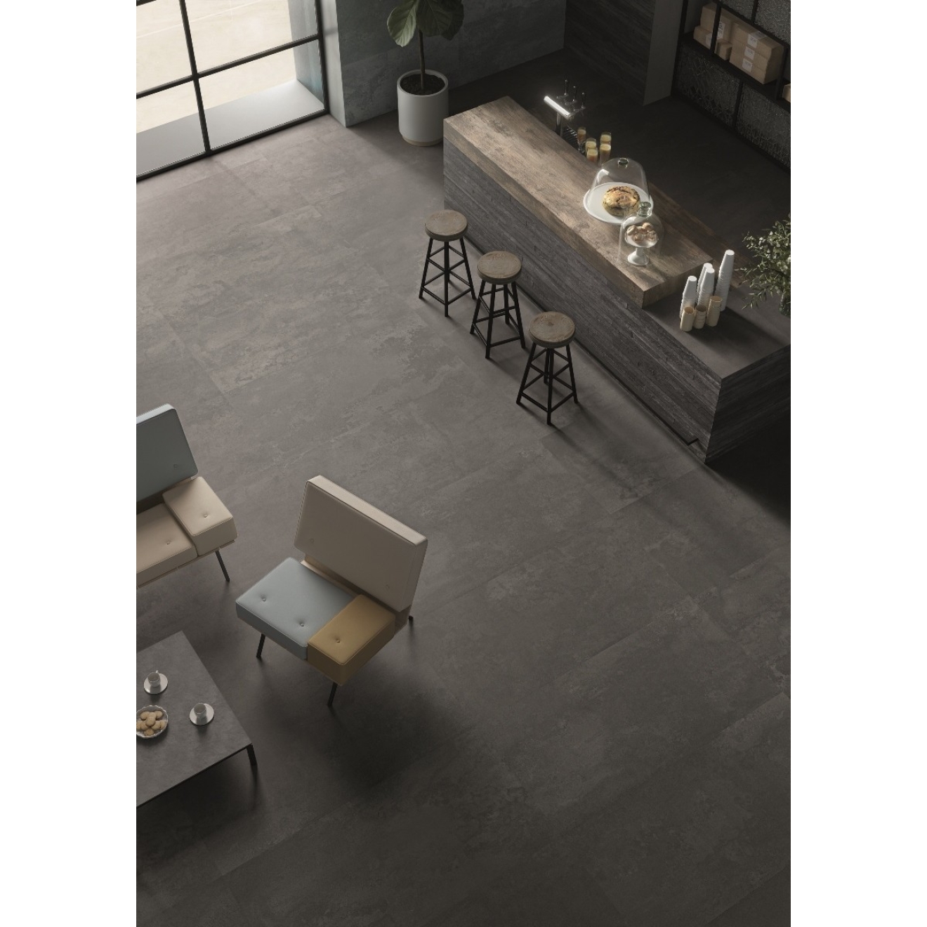 Provenza Re-Play Concrete Boden- und Wandfliese Anthracite Recupero 120x120 cm