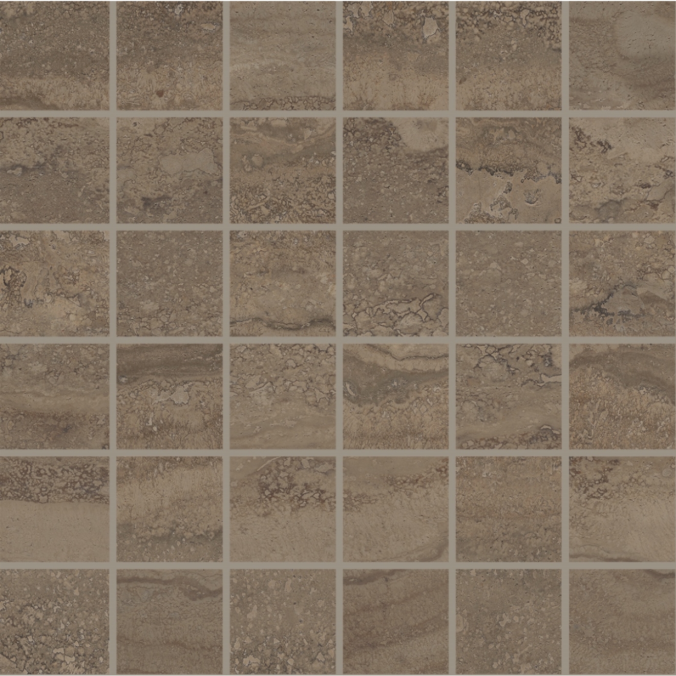 Provenza Unique Travertine Mosaik 5x5 Chocolate Vein Cut glänzend Matte 30x30 cm