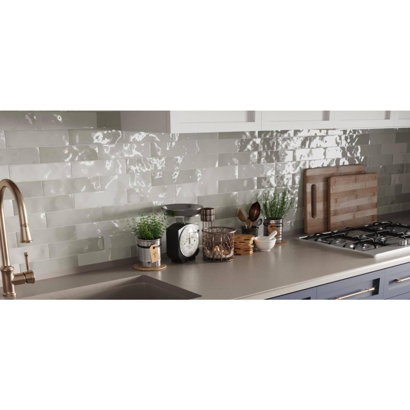 Revoir Paris Atelier Gris glänzend Wandfliese 6,2x25 cm