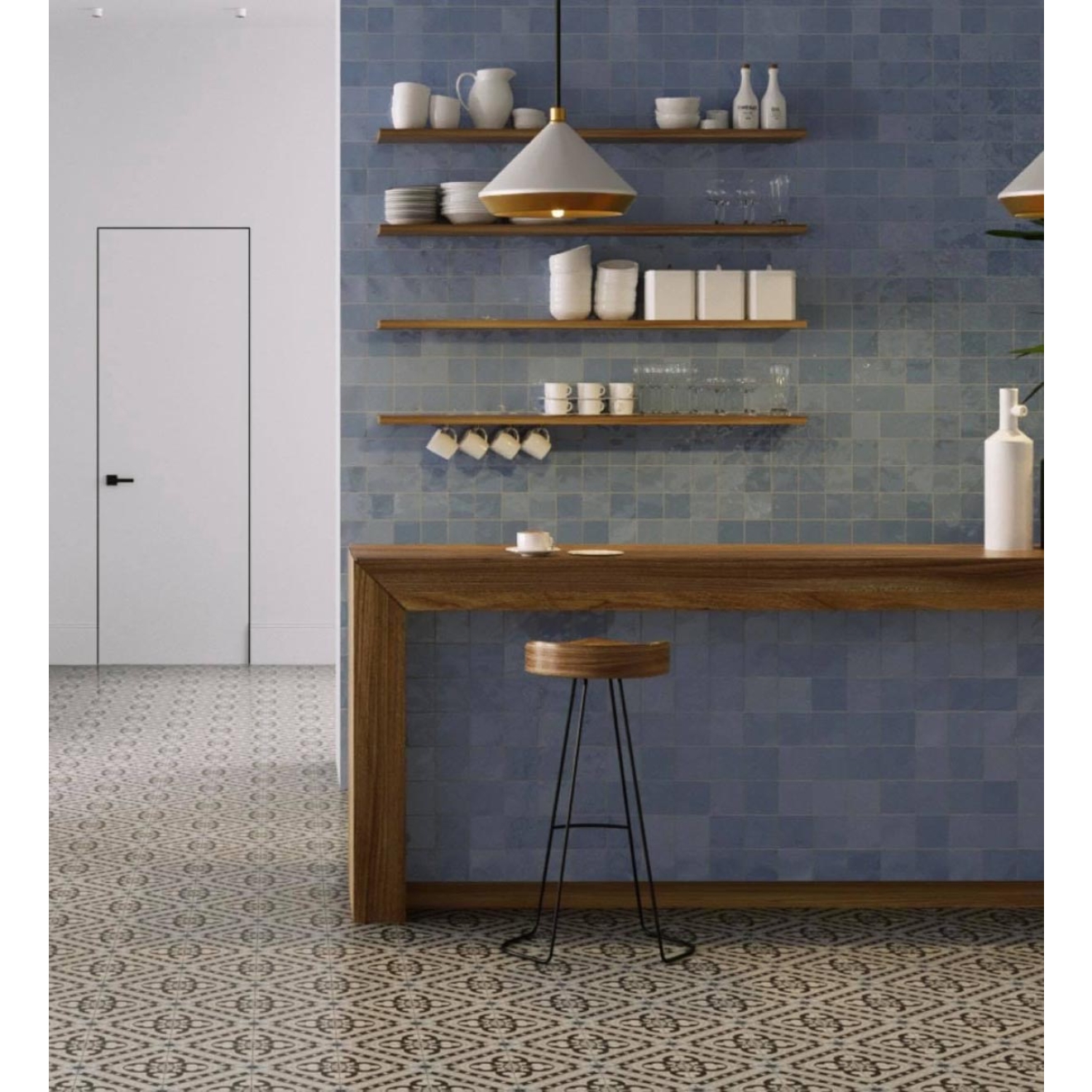 Revoir Paris Atelier Bleu Lumiere glänzend Wandfliese 10x10 cm