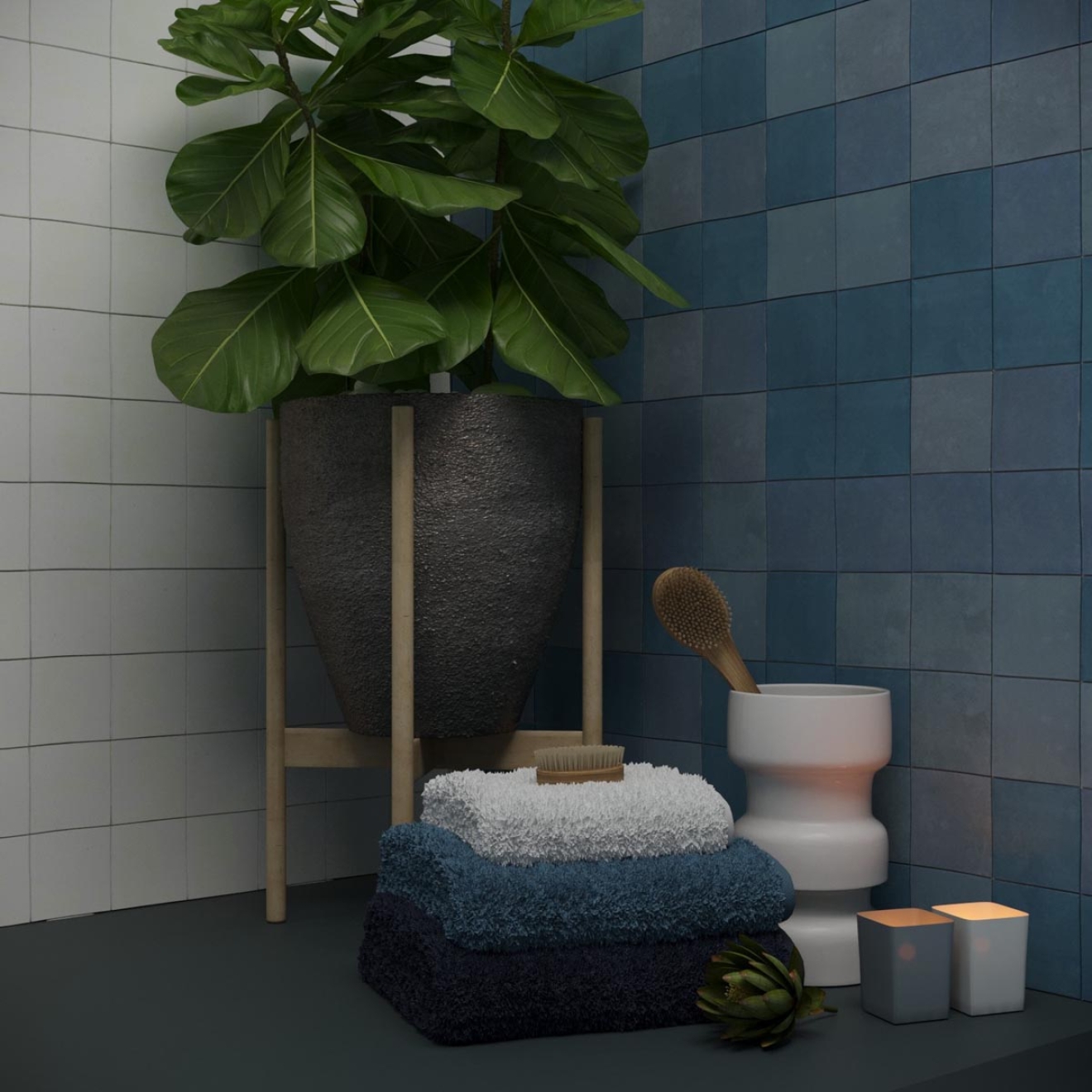 Revoir Paris Atelier Bleu Lumiere matt Wandfliese 10x10 cm