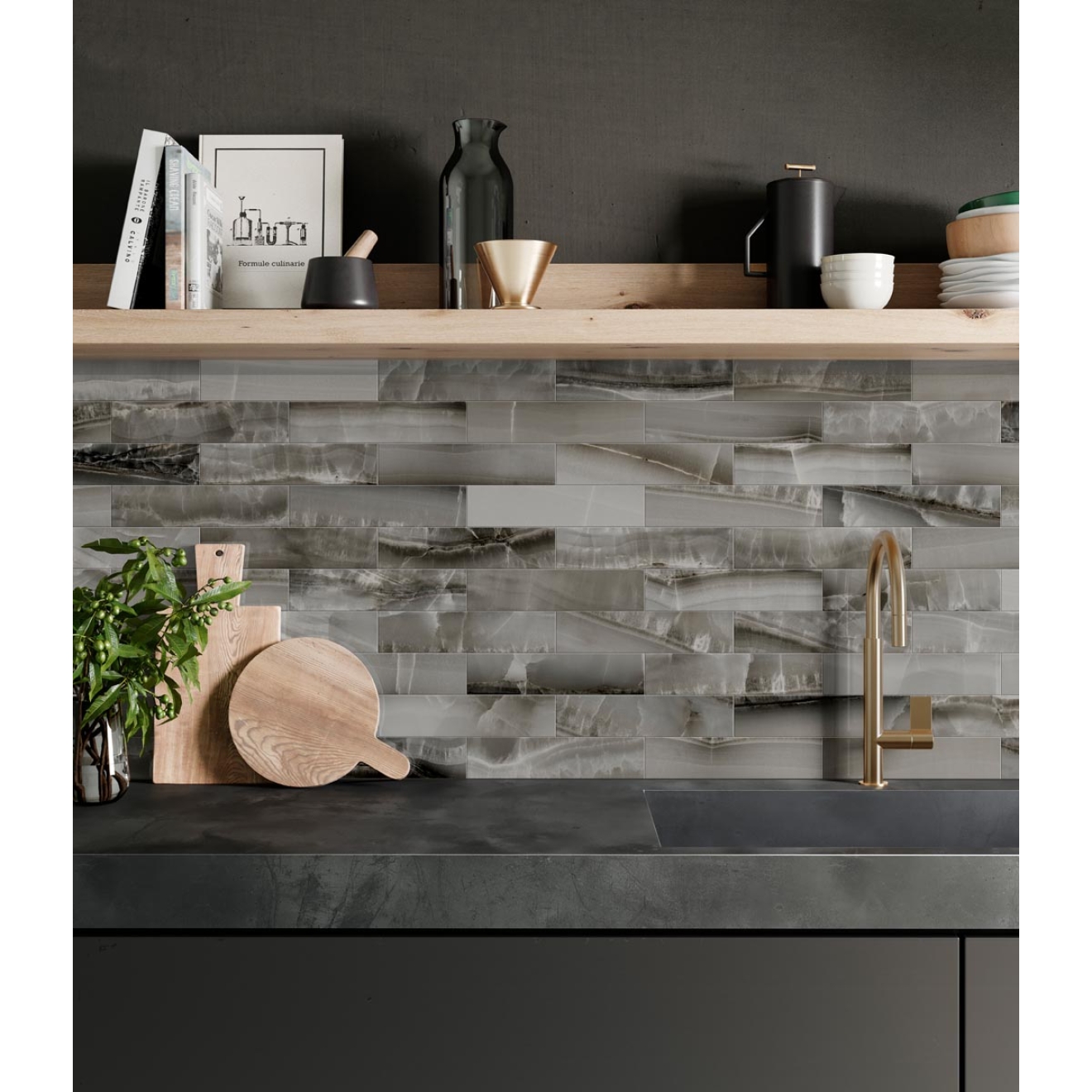 Fliese Sant Agostino Akoya in der Farbe Ocean verlegt in einer Küche