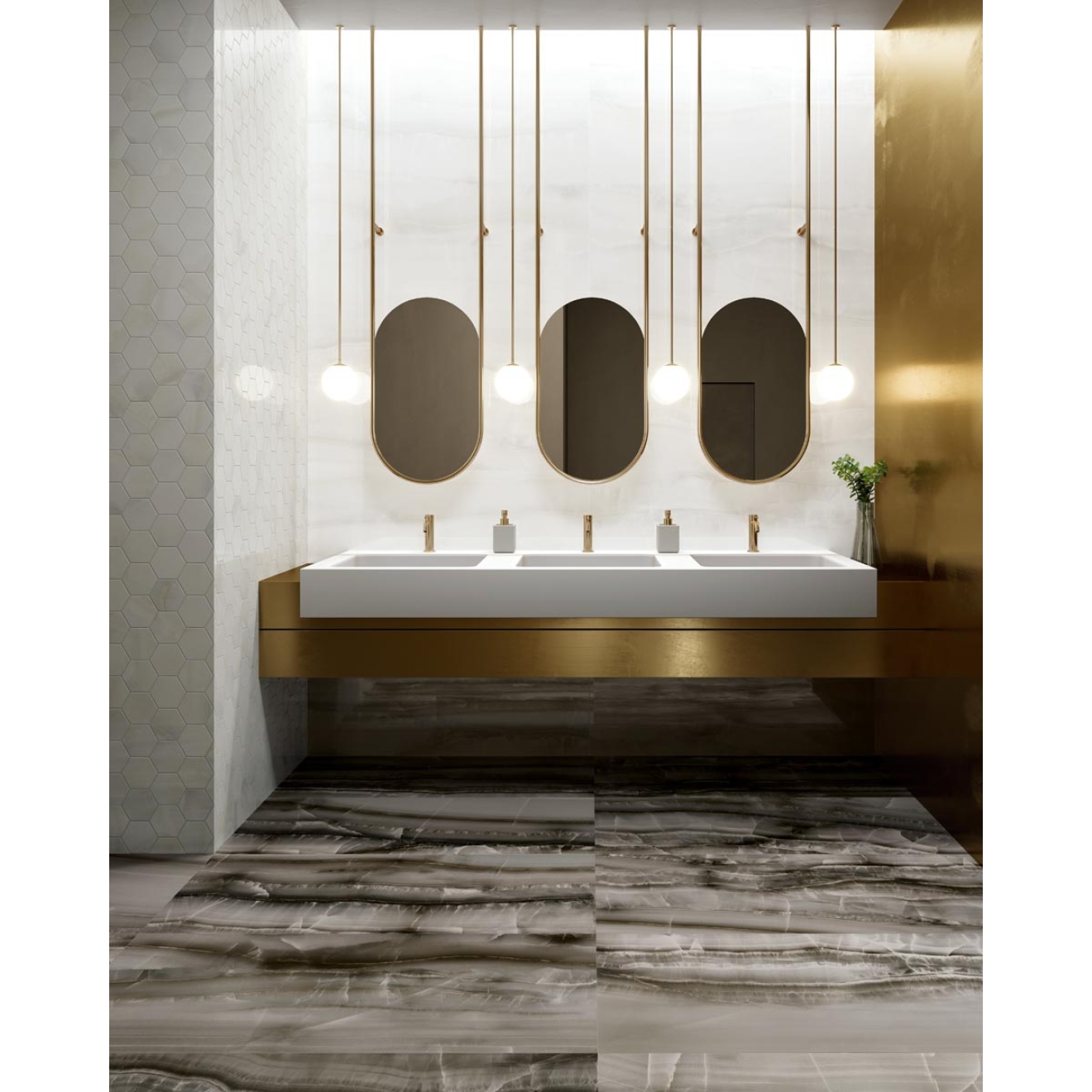 Fliese Sant Agostino Akoya in der Farbe White verlegt in einem Badezimmer