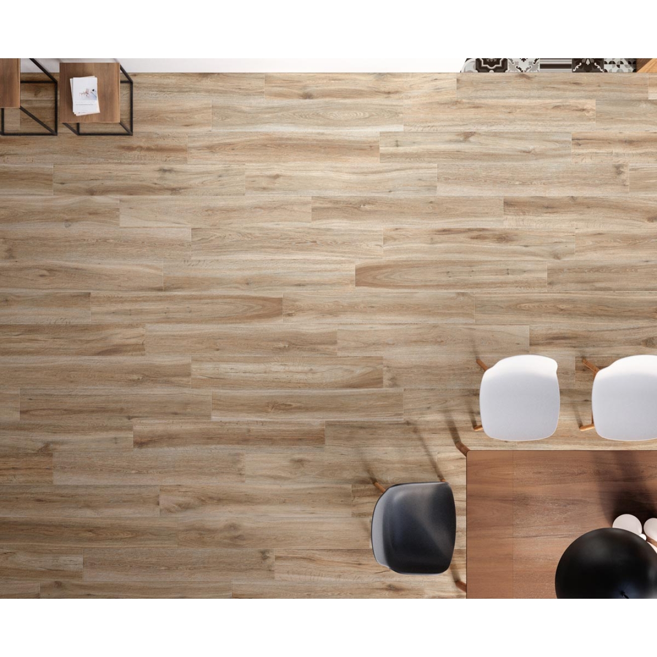 Fliese Sant Agostino Barkwood in der Farbe Natural verlegt in einem Esszimmer