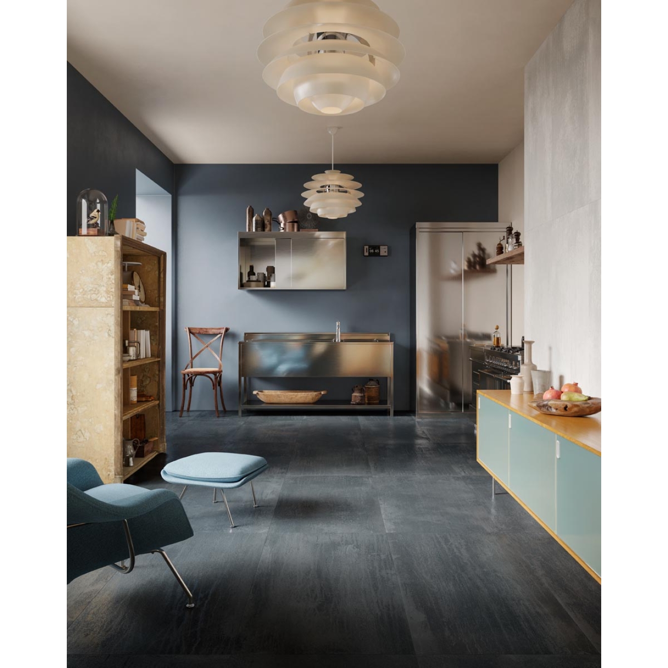 Fliese Sant Agostino Dripart in der Farbe Calamine verlegt in einer Küche