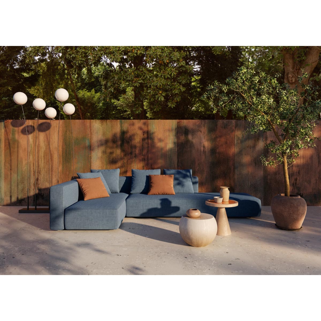 Fliese Sant Agostino Dripart in der Farbe Copper verlegt auf einer Terrasse