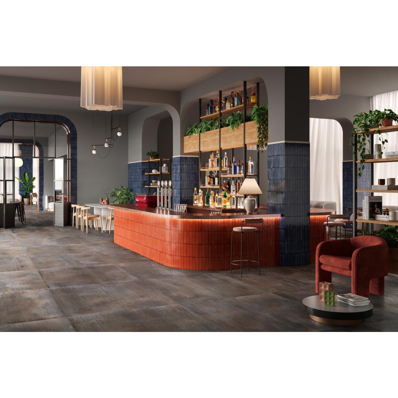 Fliese Sant Agostino Dripart in der Farbe Iron verlegt in einem Restaurant