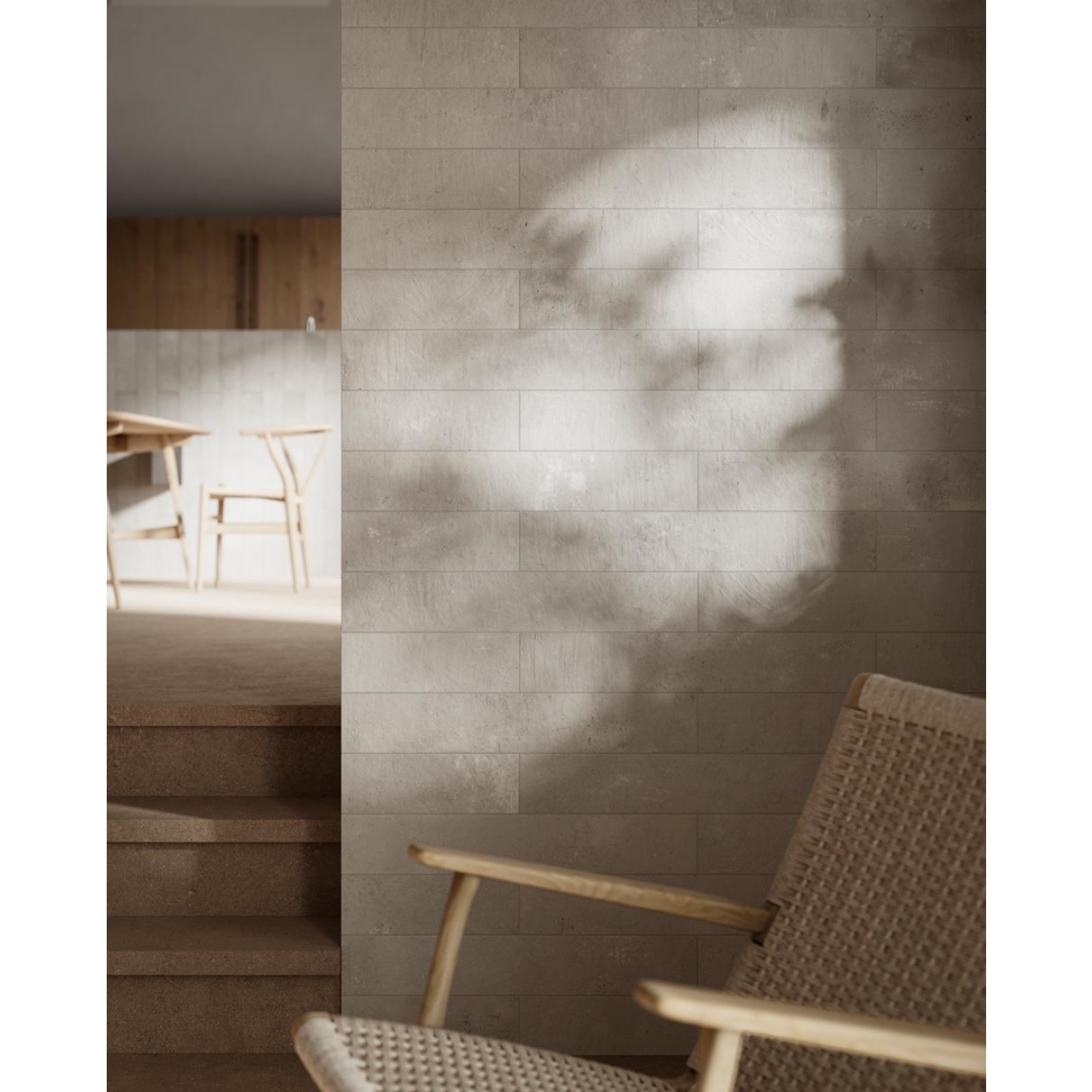 Fliese Sant Agostino Duo in der Farbe Back Sand verlegt an einer Durchgangstreppe