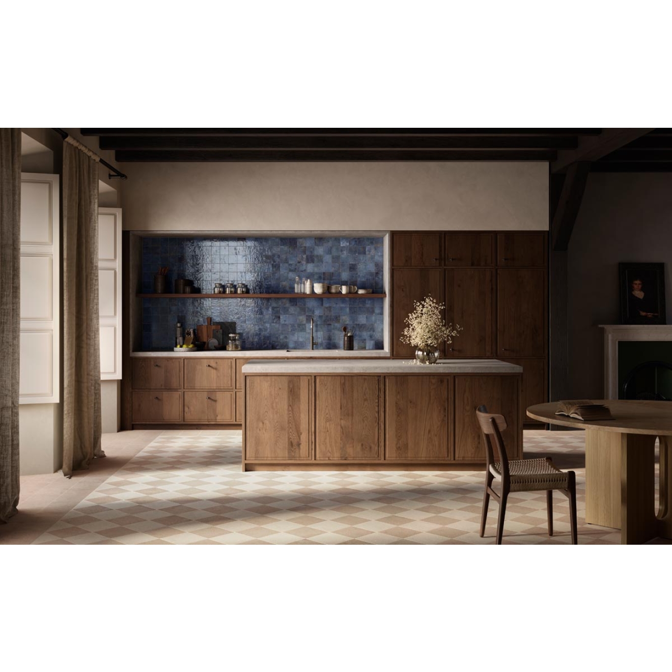 Fliese Sant Agostino Duo in der Farbe Back Sand verlegt in einer Küche