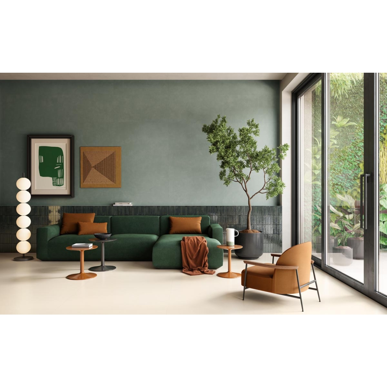 Fliese Sant Agostino Insideart Color in der Farbe Light verlegt in einem Wohnzimmer