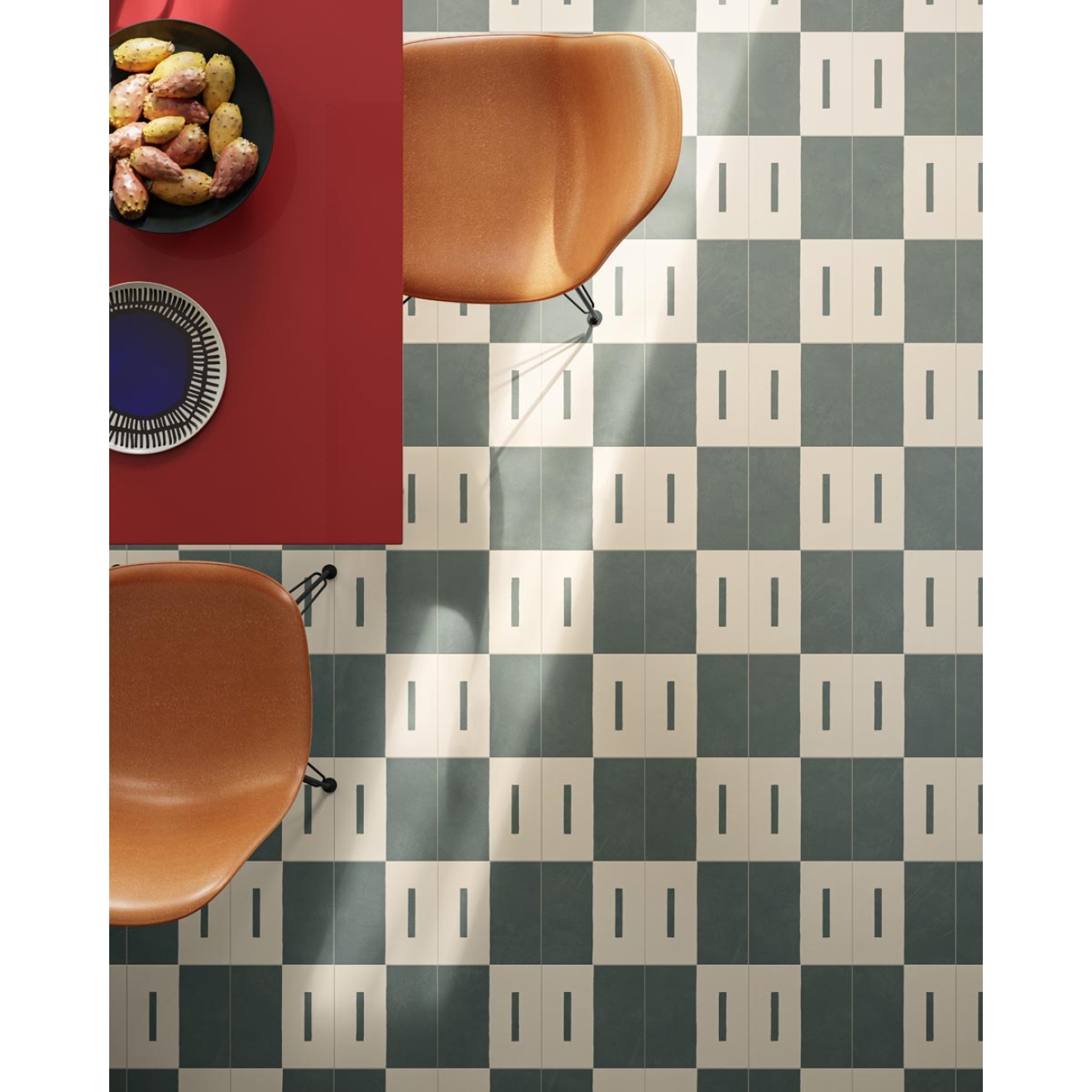 Fliese Sant Agostino Insideart Color in der Farbe Paint 2 verlegt unter einem Schreibtisch