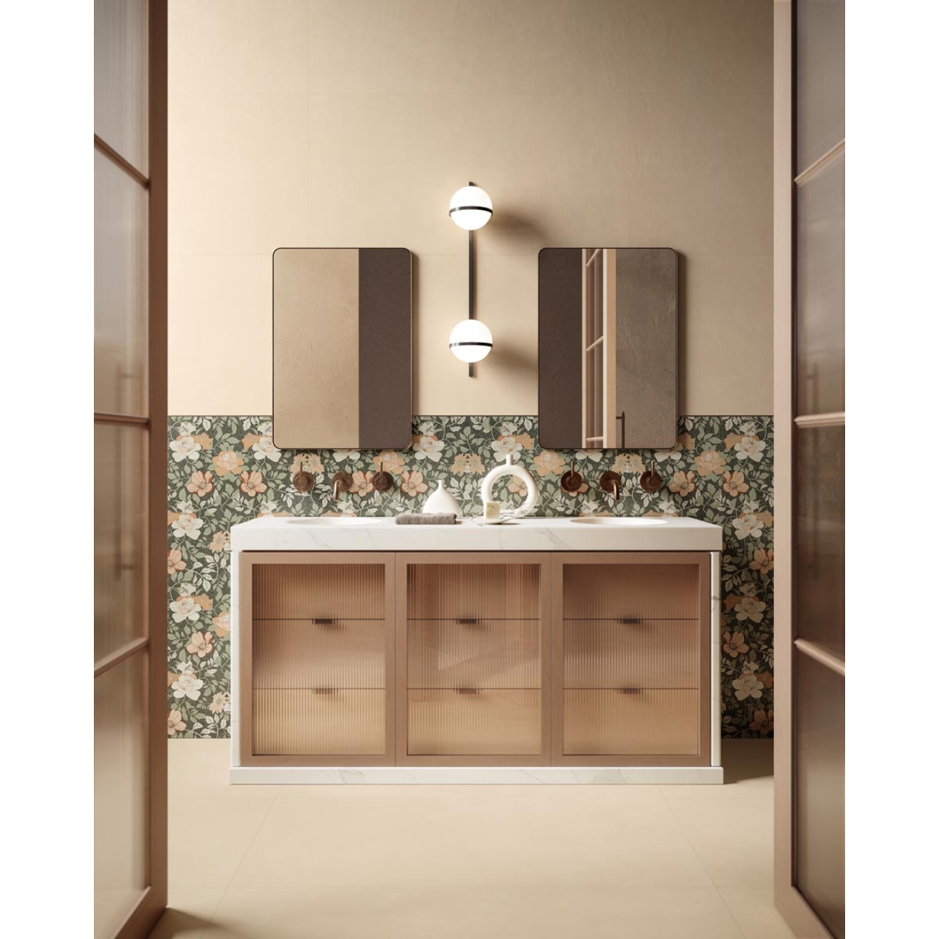 Fliese Sant Agostino Insideart Color in der Farbe Sand verlegt in einem Badezimmer