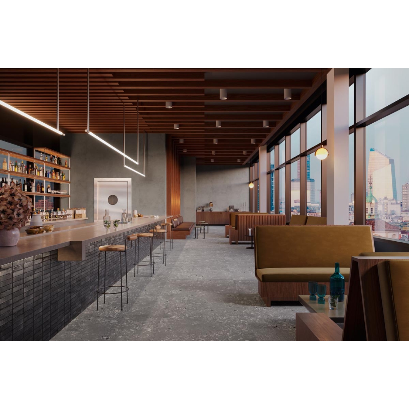 Fliese Sant Agostino Logico in der Farbe Cosmo Grey verlegt in einem Restaurant