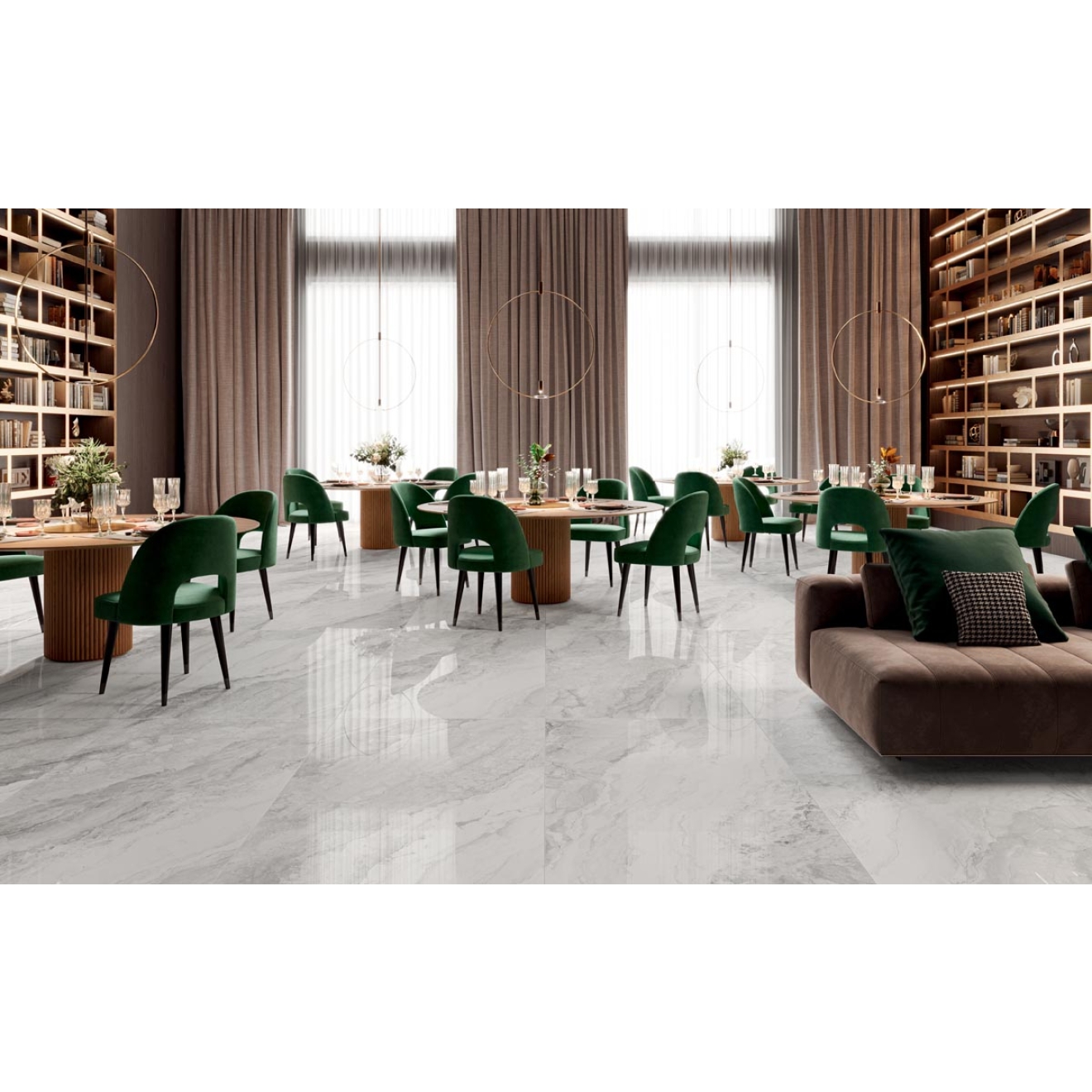 Fliese Sant Agostino in der Farbe Pearl verlegt in einem Restaurant