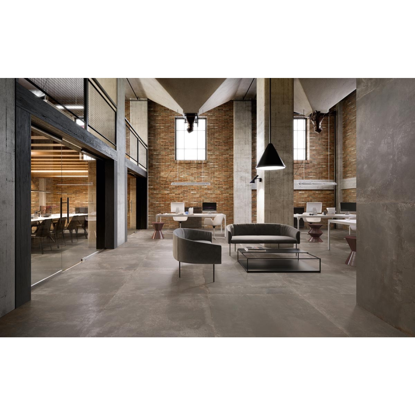 Fliese Sant Agostino Oxidart in der Farbe Iron verlegt in einem Büro