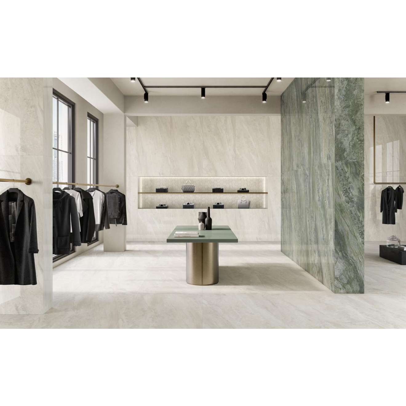 Fliese Sant Agostino Paradiso in der Farbe Ivory verlegt in einem Geschäft