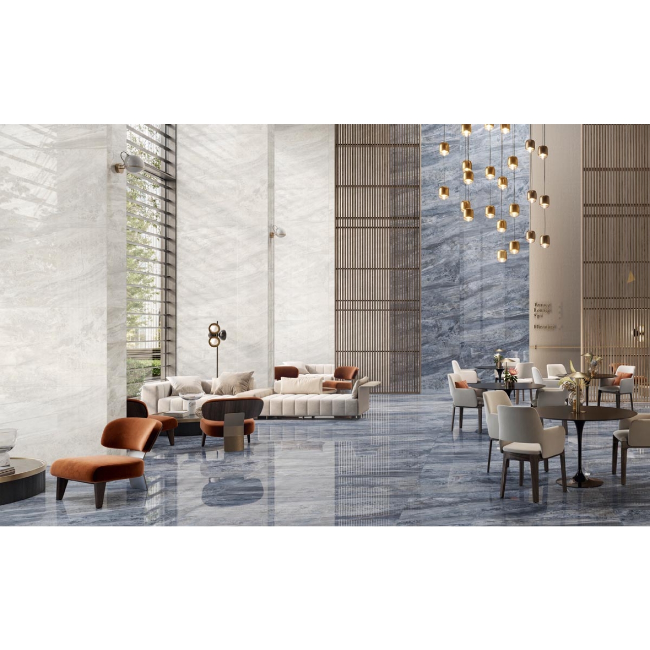 Fliese Sant Agostino Paradiso in der Farbe Navy verlegt in einem Restaurant