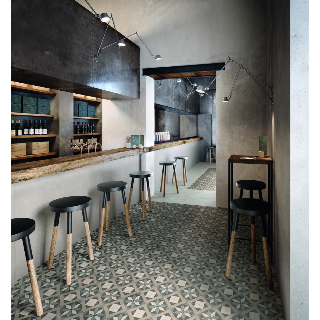 Fliese Sant Agostino Patchwork in der Farbe Classic Pearl verlegt in einem Restaurant