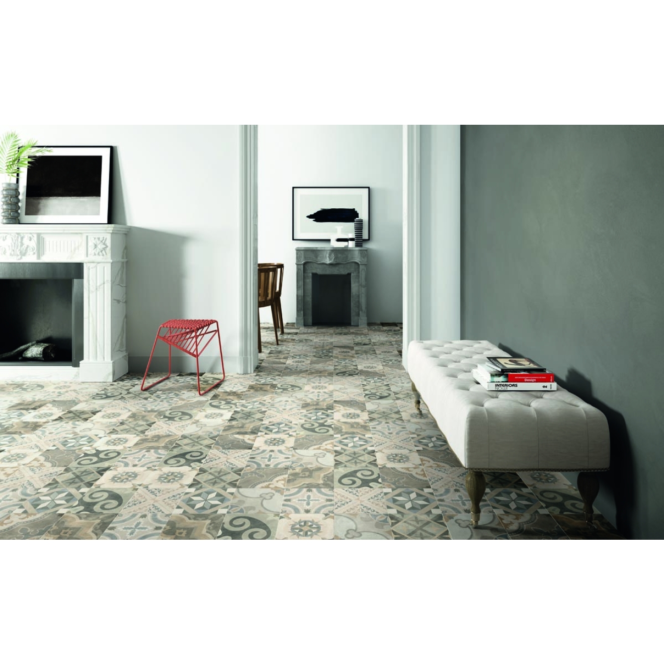 Fliese Sant Agostino Patchwork in der Farbe Classic Mix verlegt in einem Wohnzimmer