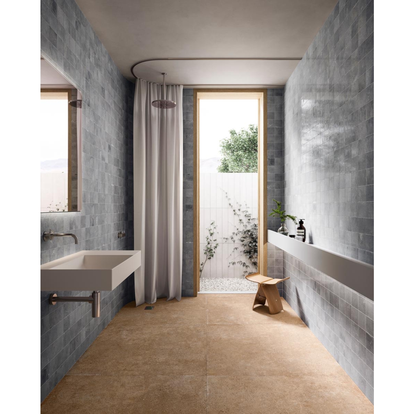 Fliese Sant Agostino Pixel in der Farbe Artic verlegt in einem Badezimmer