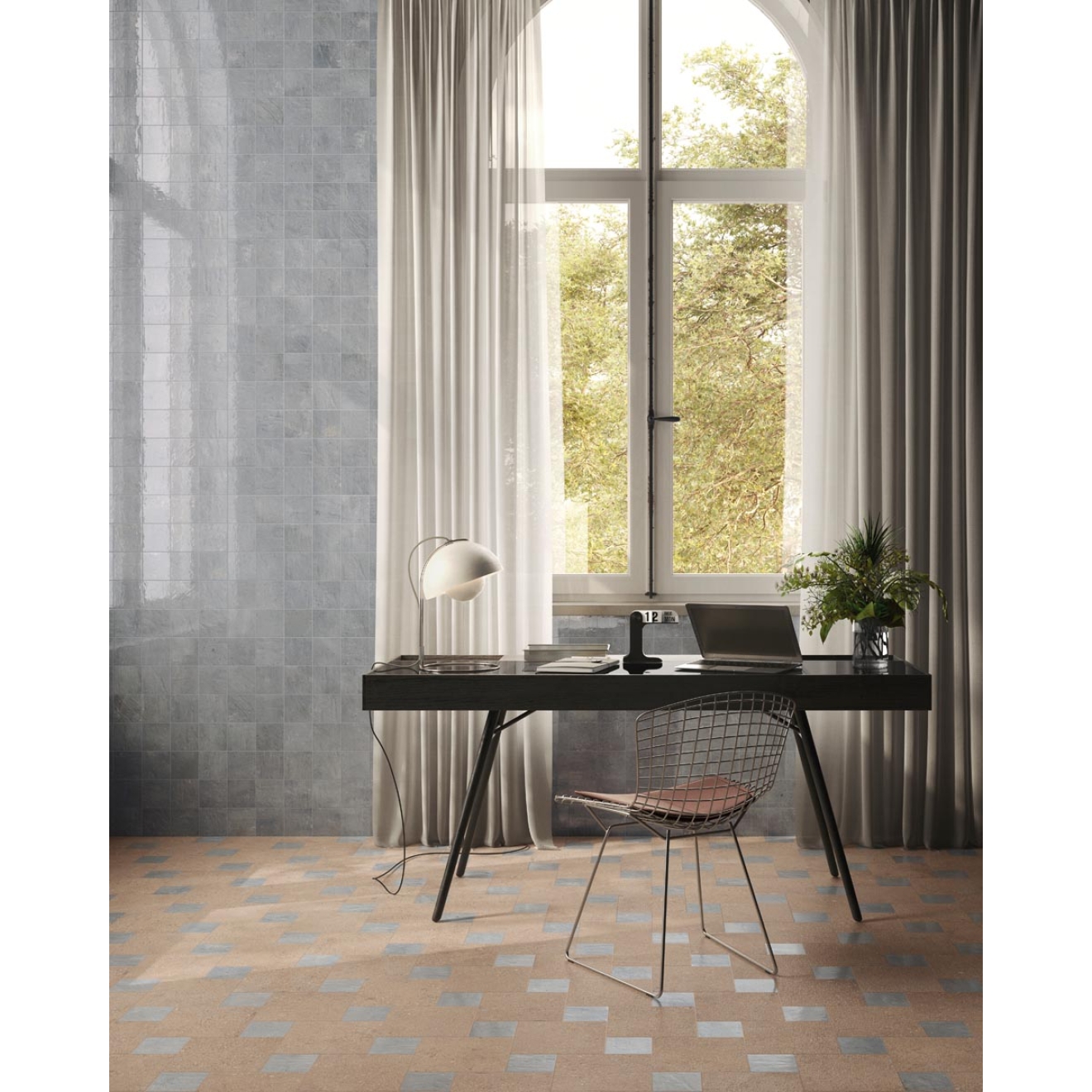 Fliese Sant Agostino Pixel in der Farbe Artic verlegt in einem Wohnzimmer