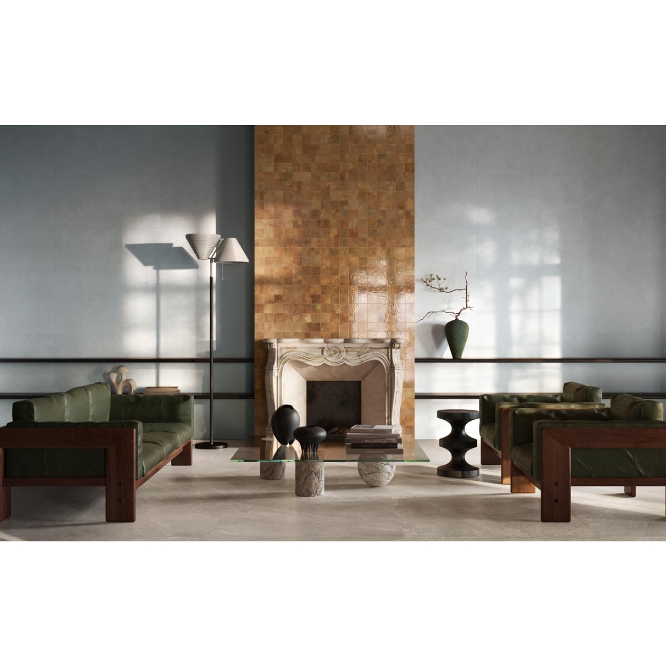Fliese Sant Agostino Pixel in der Farbe Sienna verlegt in einem Wohnzimmer