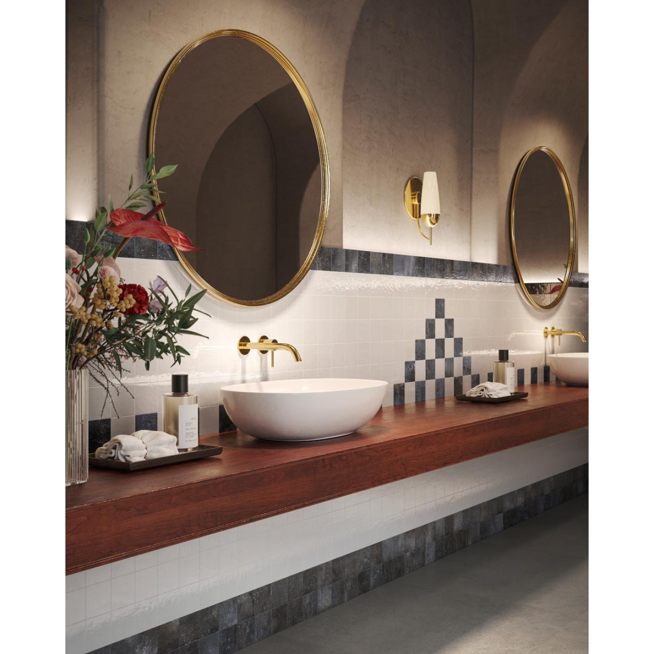 Fliese Sant Agostino Pixel in der Farbe White verlegt in einem Badezimmer