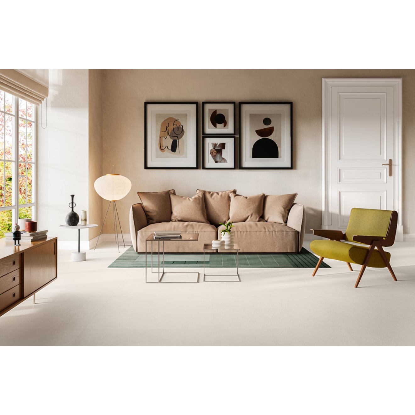 Fliese Sant Agostino Sable in der Farbe Light verlegt in einem Wohnzimmer