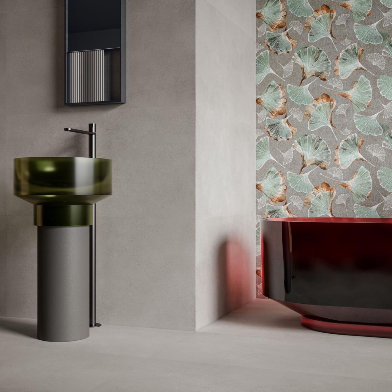 Fliese Sant Agostino Sable in der Farbe Pearl verlegt unter einer Badewanne