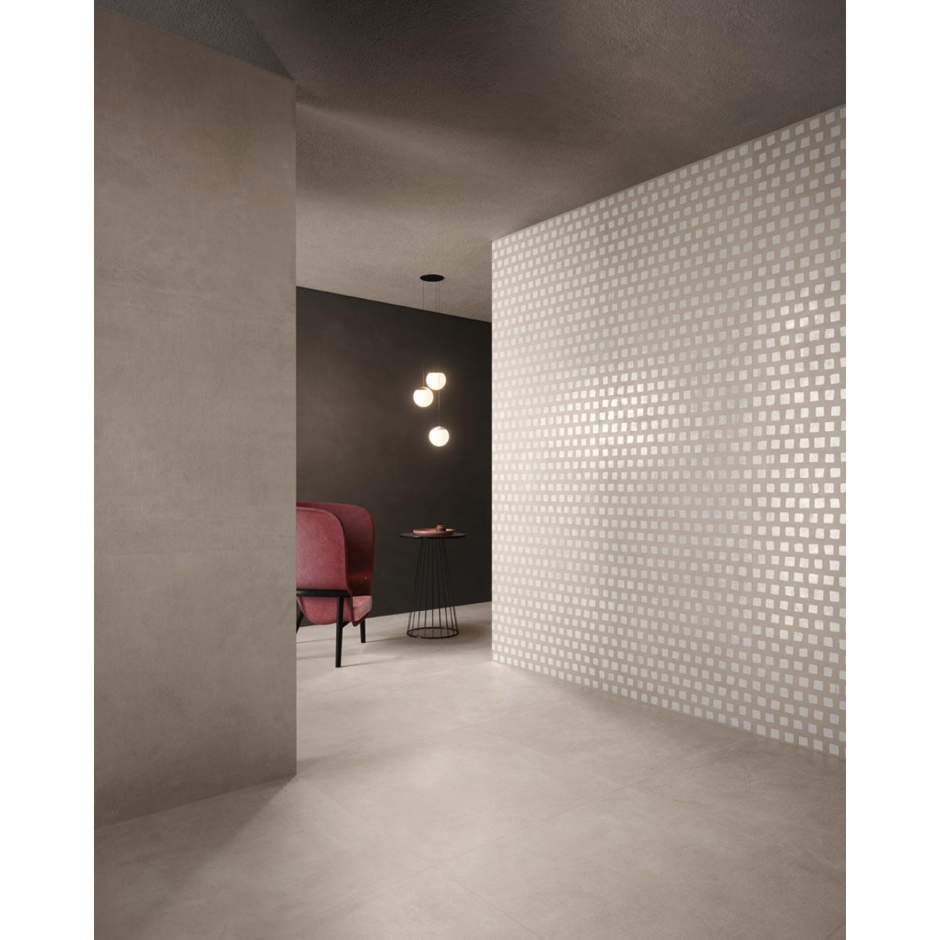 Fliese Sant Agostino Set in der Farbe Gem Pearl verlegt an einer Wand