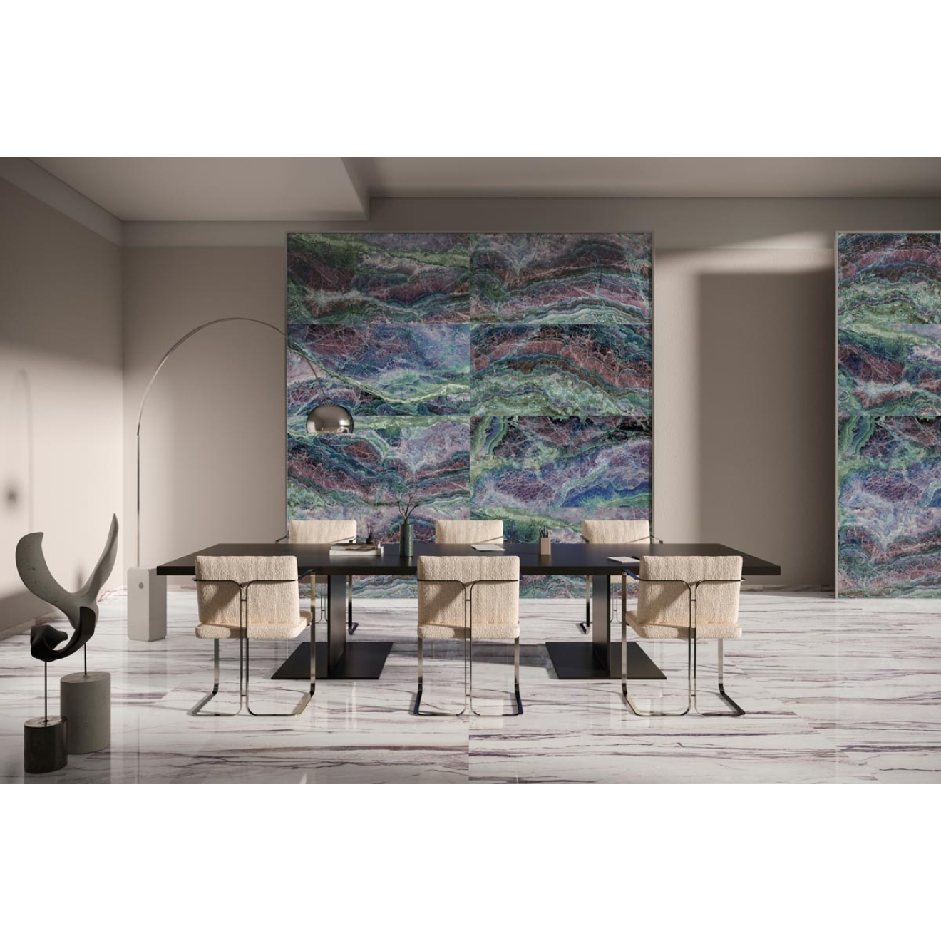 Fliese Sant Agostino Star in der Farbe Marble Purple verlegt in einem Wohnzimmer