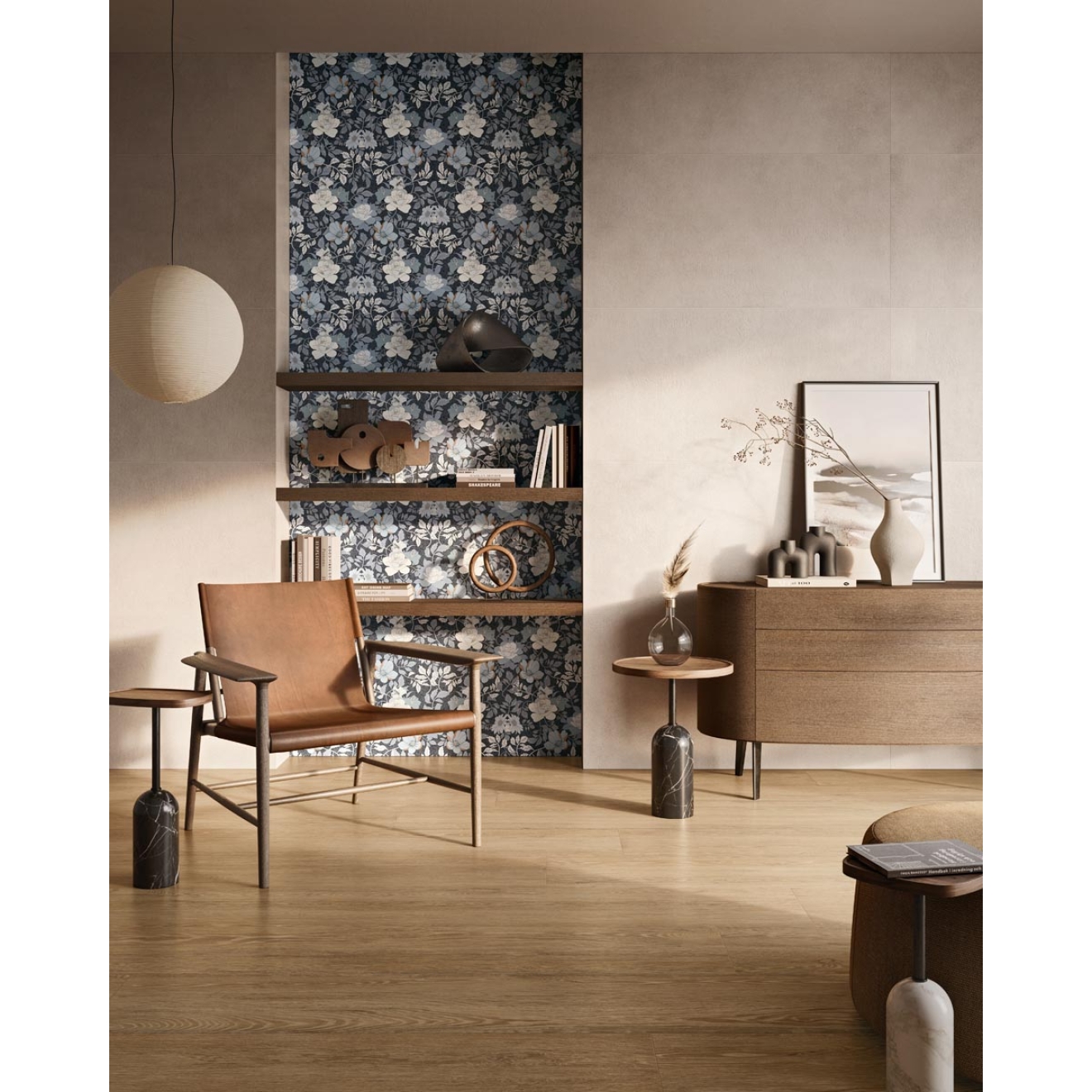 Fliese Sant Agostino Sunwood in der Farbe Jardin 6 verlegt in einem Wohnzimmer