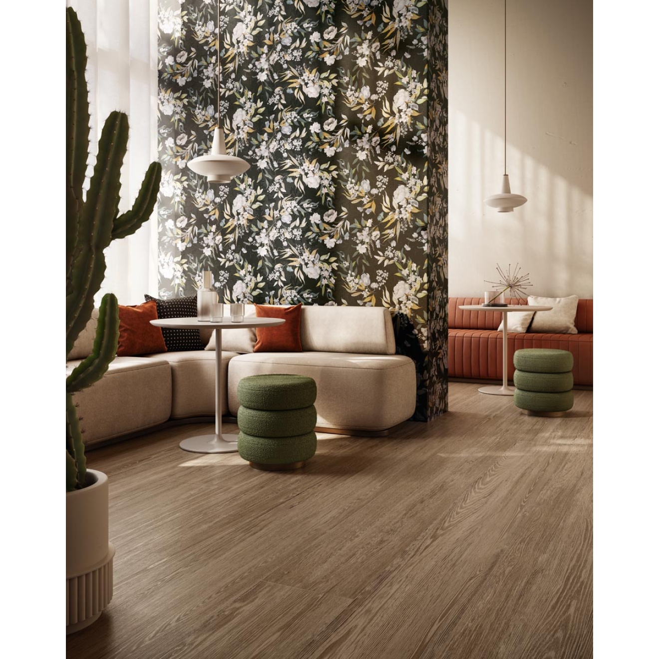 Fliese Sant Agostino Sunwood in der Farbe Jardin 7 verlegt in einem Restaurant