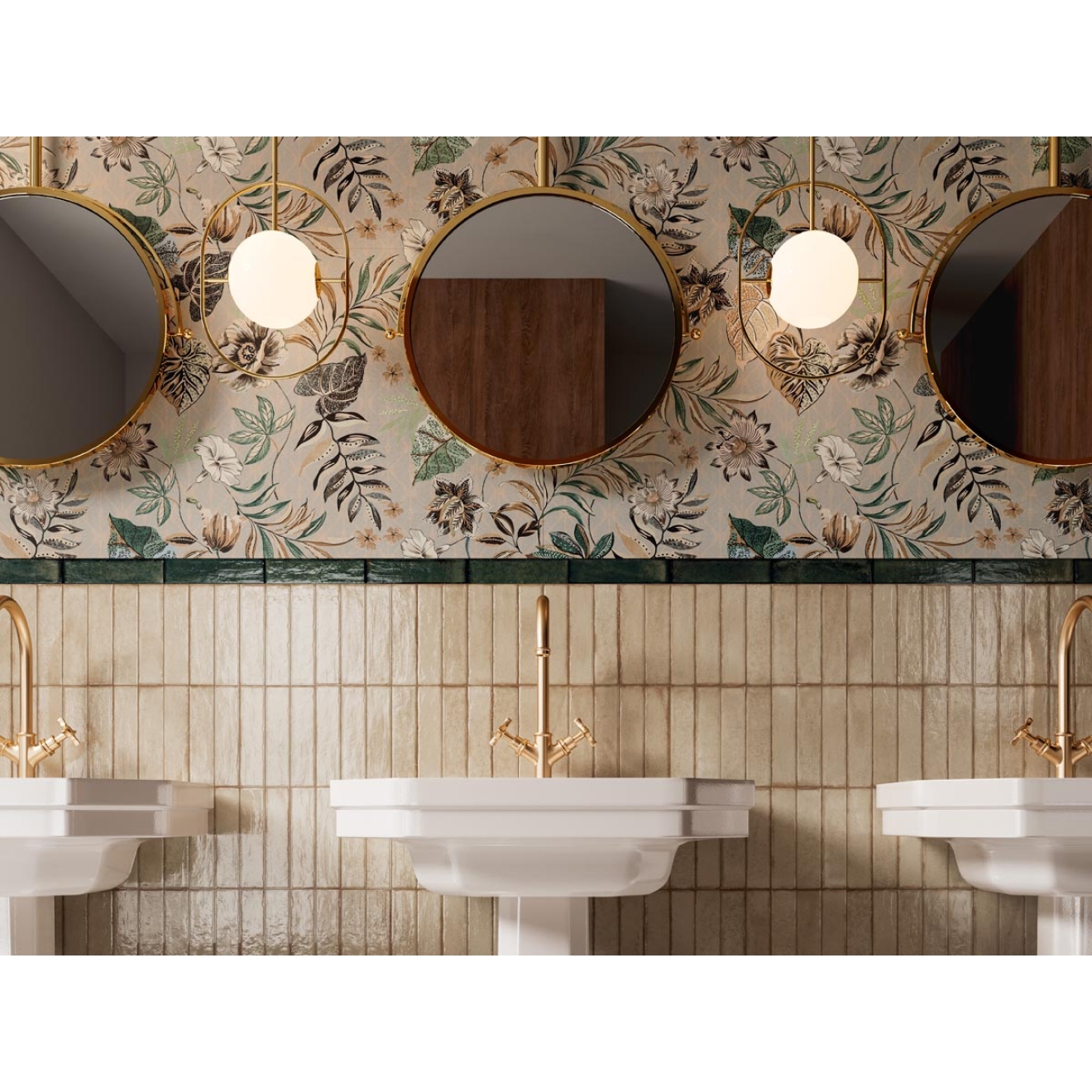 Dekor Sant Agostino Tetris in der Farbe Forest verlegt in einem Badezimmer