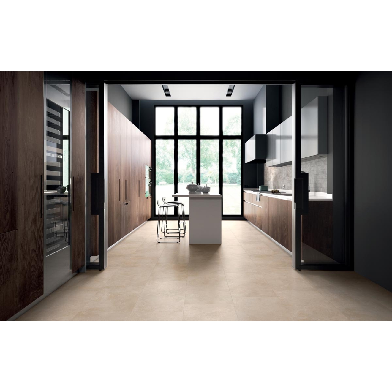 Fliese Sant Agostino Themar in der Farbe Crema Marfil verlegt in einer Küche