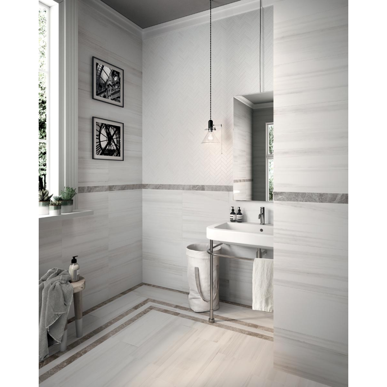 Fliese Sant Agostino Themar in der Farbe Bianco Lasa verlegt in einem Badezimmer