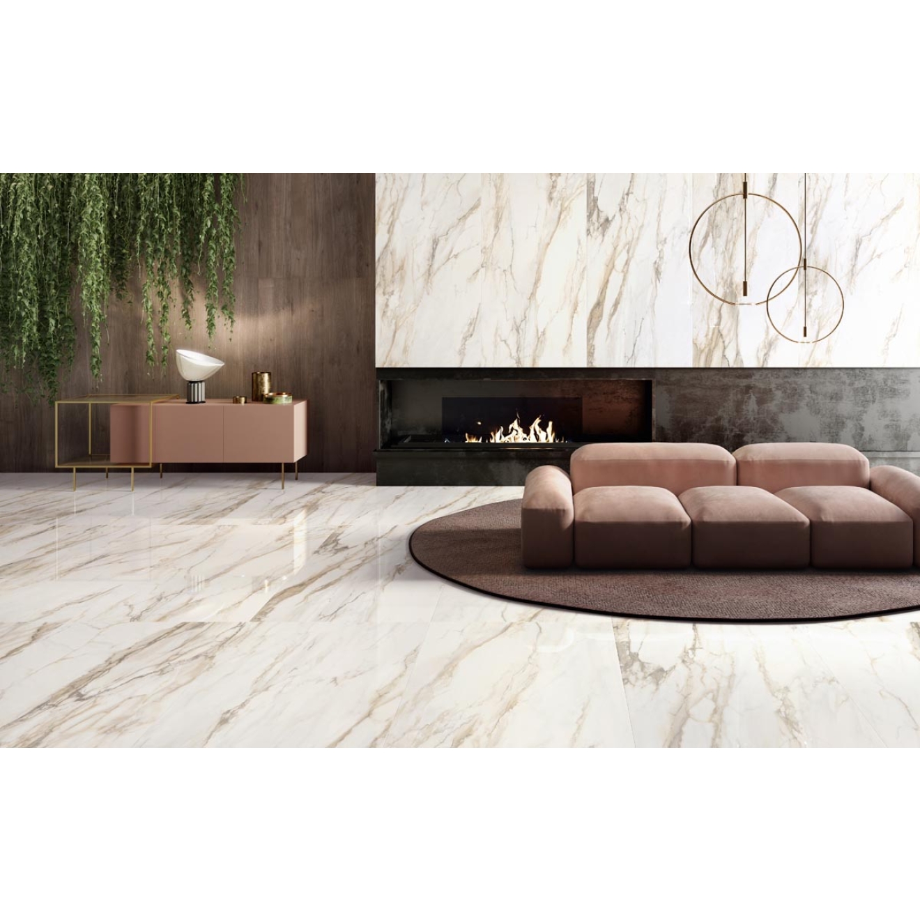 Fliese Sant Agostino Trumarmi in der Farbe Gold verlegt in einem Wohnzimmer