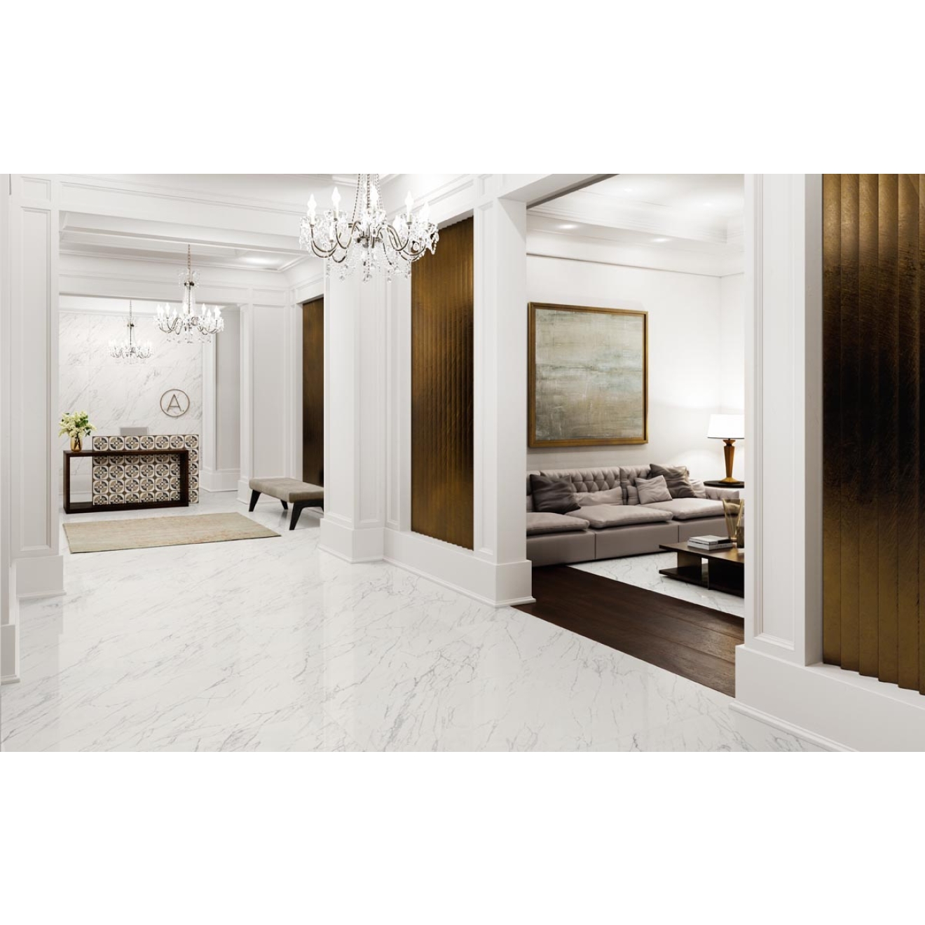 Fliese Sant Agostino Trumarmi in der Farbe Venatino verlegt in einem Hotel