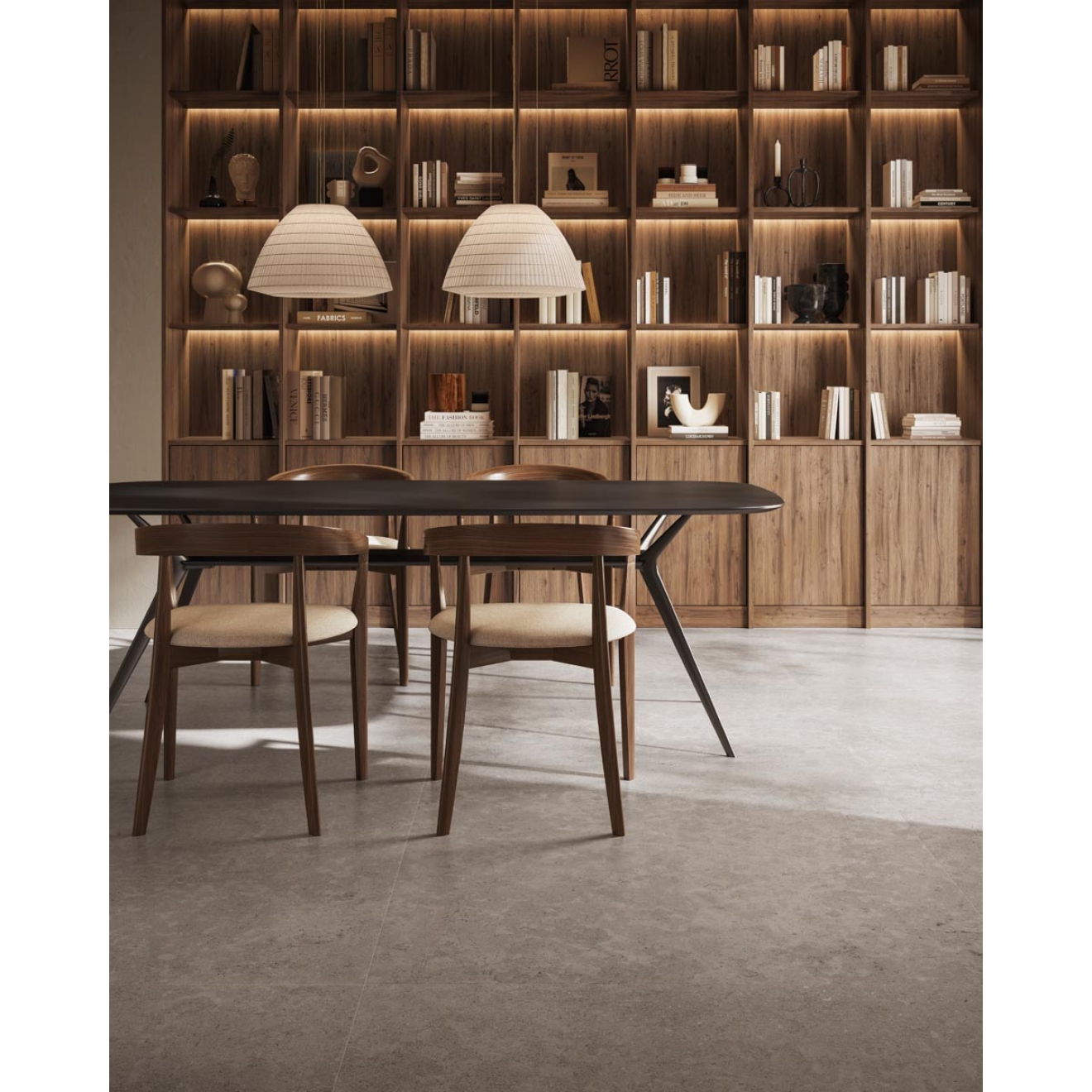 Fliese Sant Agostino Unionstone 2 in der Farbe Cedre Grey verlegt in einem Wohnzimmer